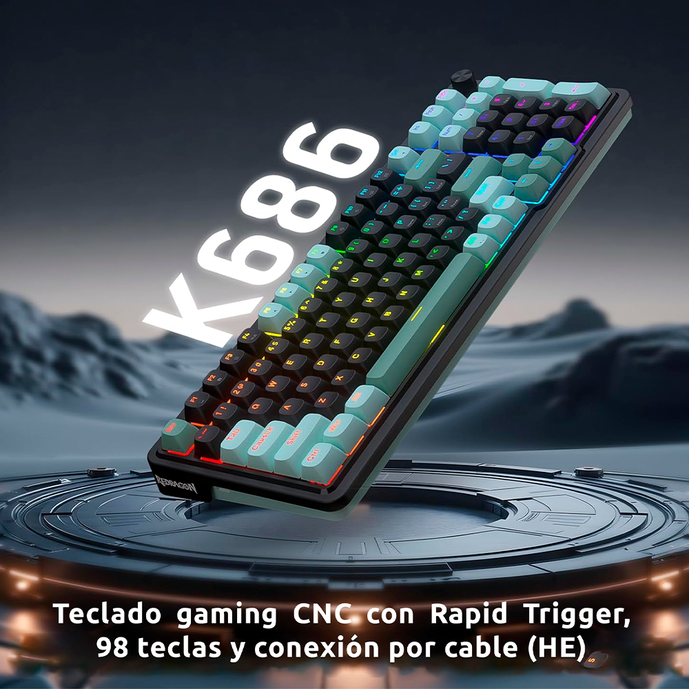 Teclado Alámbrico Redragon EISA MAGNETIC K686, 96%, Switches Magneticos, Negro/Verde