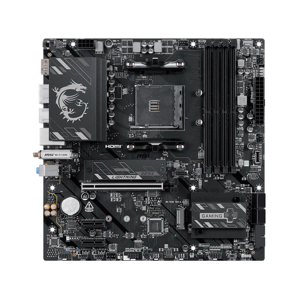 MotherBoard AM4 Micro-ATX MSI B550M GAMING PLUS WIFI6E, 128GB RAM DDR4 Max, 1 M.2 PCIe 4 + 1 PCIe 3, Wi-Fi 6E + BT 5.3 - imagen 1