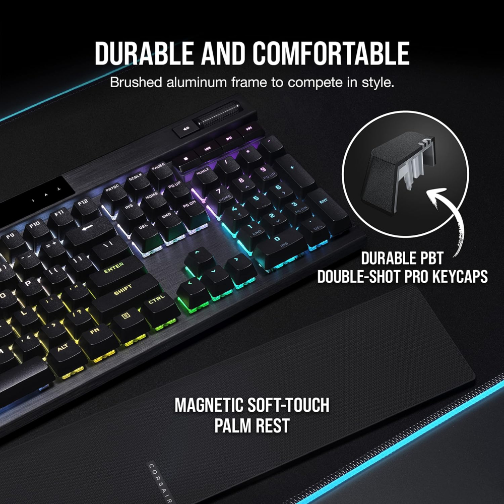 Teclado Alámbrico Mecanico Corsair K70 RGB PRO, Switches Cherry MX Red, Ingles, Color Negro
