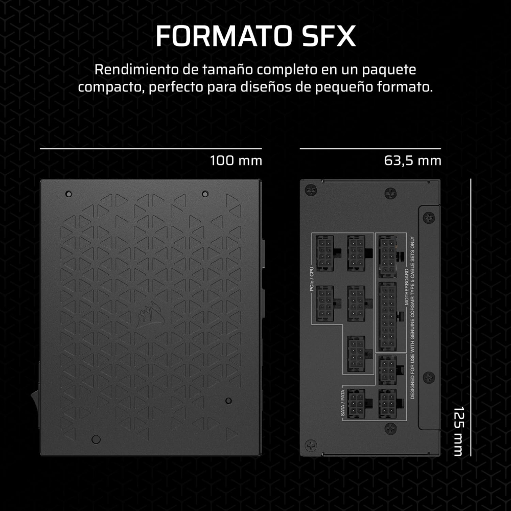 Fuente de Poder SFX 850W 80+ Platinum Corsair SF850. 1x 24pin, 2x 8pin CPU, 3x 8pin PCIE, 1x 12VHPWR, Color Negro