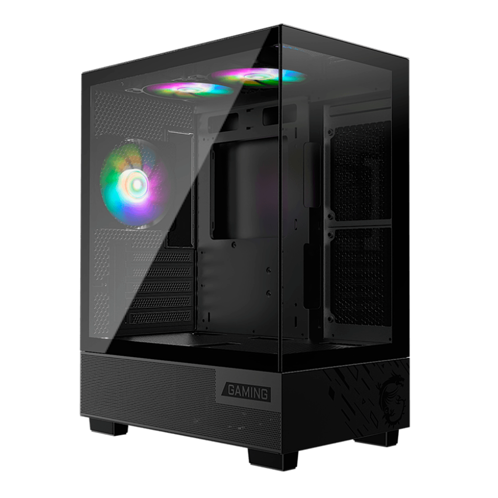 Gabinete Micro-ATX MSI PAG PANO M110A, Incluye 3 Fans 120mm RGB, Radiador 240mm Max,Color negro