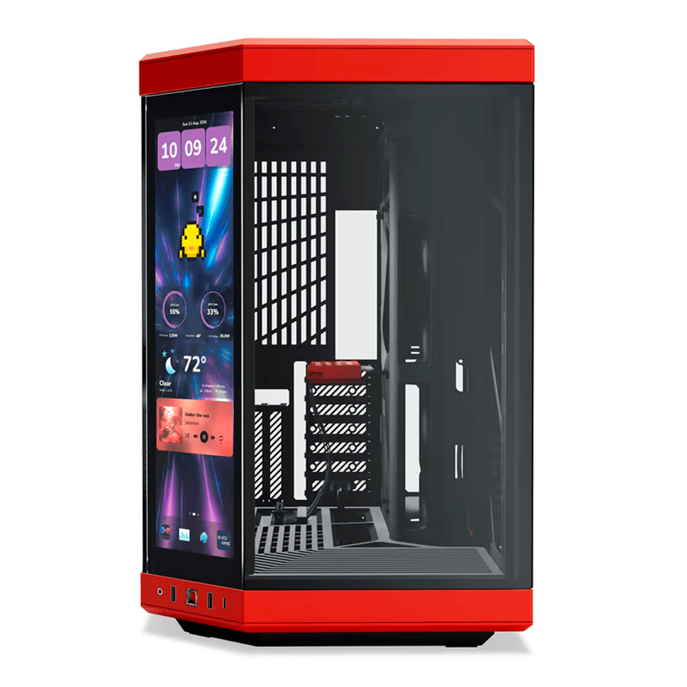 Gabinete E-ATX Hyte Y70 Touch Infinite, Incluye Riser para Grafica en Vertical, Radiador 360mm Max, Color Negro/Rojo