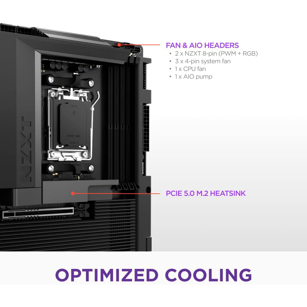 MotherBoard AM5 ATX NZXT B850 N7, 192GB RAM DDR5 Max, 1 M.2 PCIE 5 + 2 M.2 PCIE 4, Wi-Fi 6E + BT 5.2, Color Negro