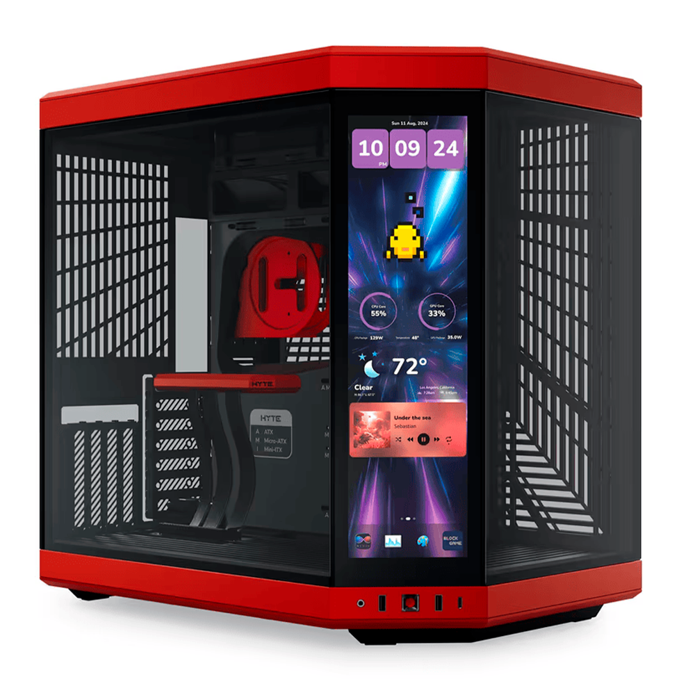 Gabinete E-ATX Hyte Y70 Touch Infinite, Incluye Riser para Grafica en Vertical, Radiador 360mm Max, Color Negro/Rojo