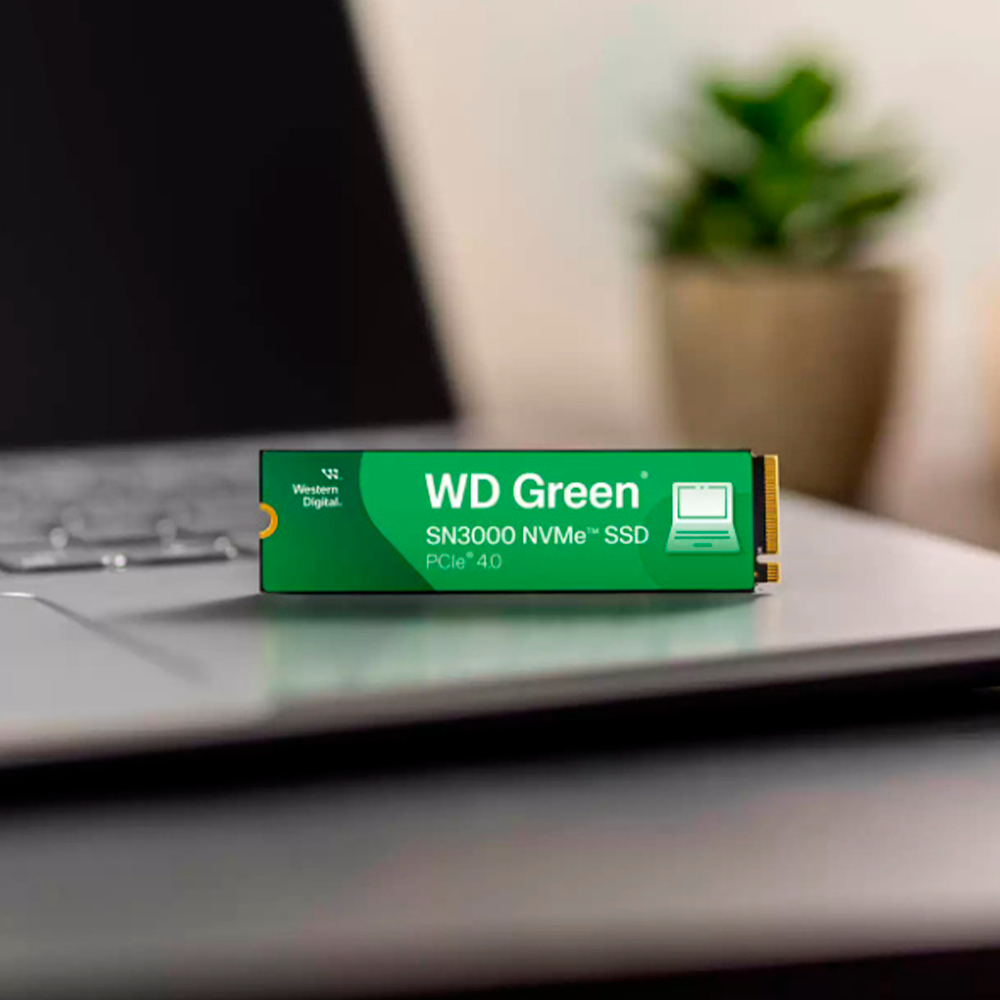 SSD M.2 NVMe PCIe 4 500GB Western Digital Green SN3000, Lectura 5000MB/s Escritura 4100MB/s. WDS500G4G0E