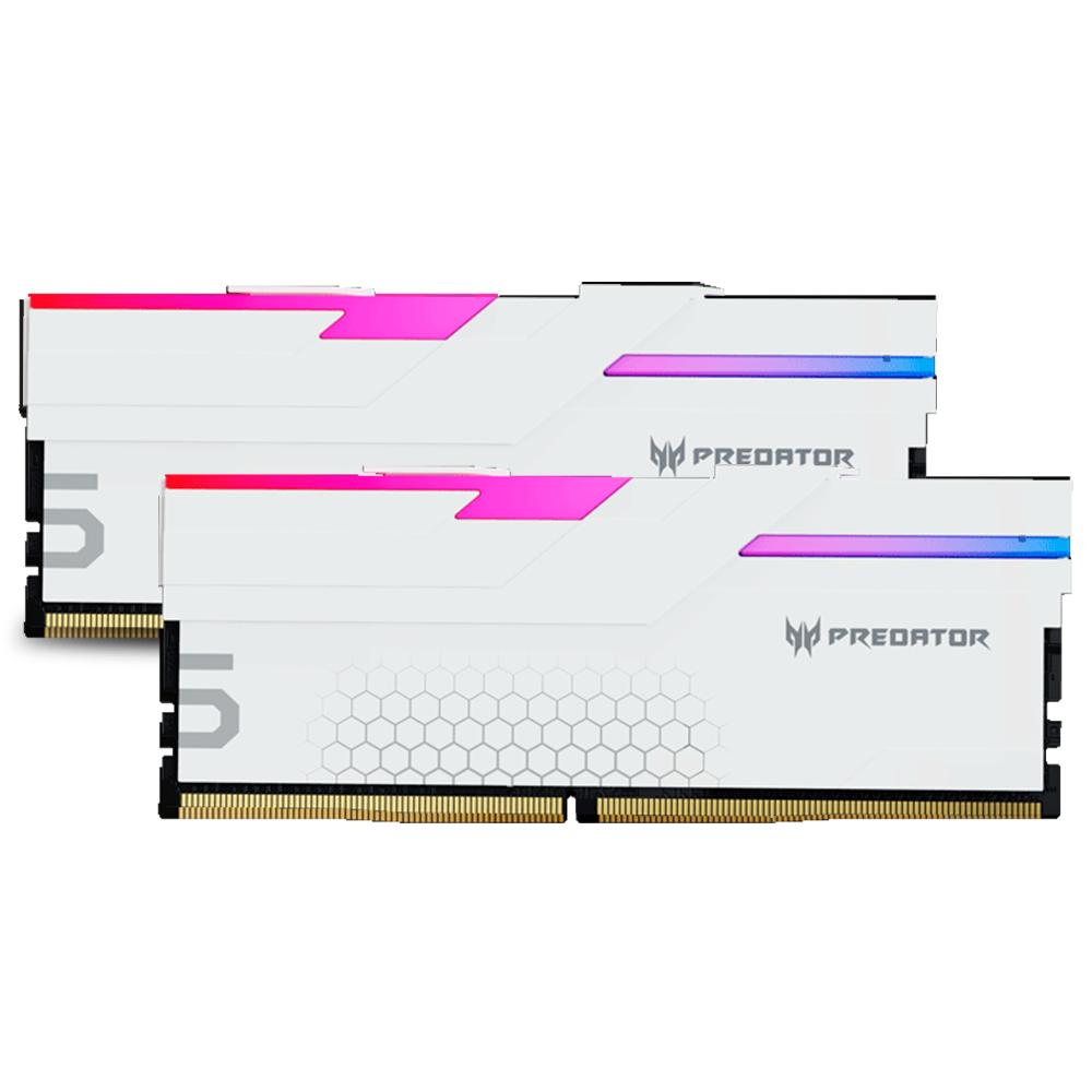 Kit de Memoria RAM DDR5 DIMM 32GB (2x16) 7200MHz CL34 Predator Hermes RGB, Color Blanco. BL.9BWWR.405