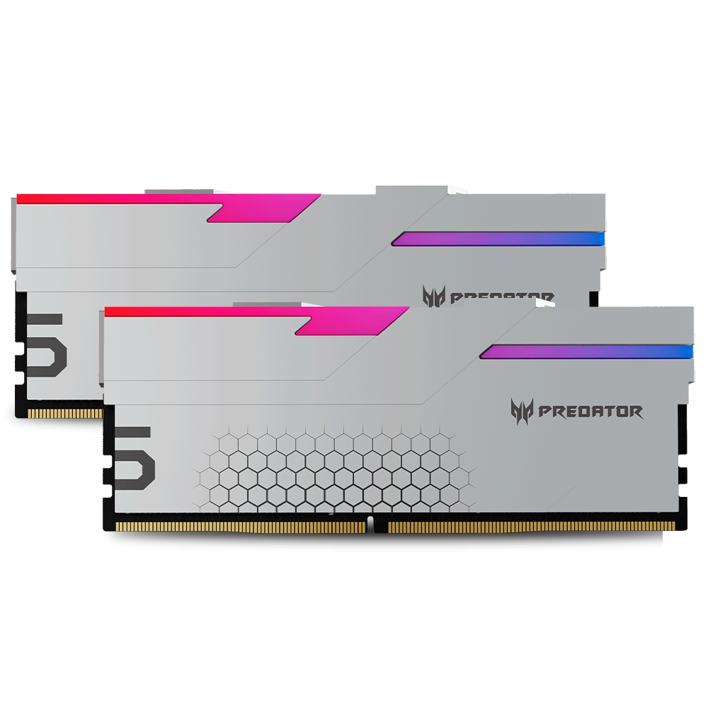 Kit de Memoria RAM DDR5 DIMM 32GB (2x16) 7200MHz CL34 Predator Hermes RGB, Color Plata. BL.9BWWR.407