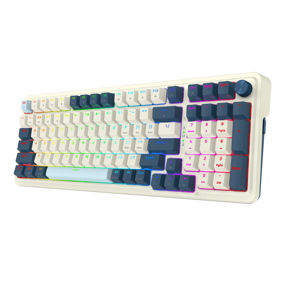 Teclado Inalámbrico Redragon Eisa Pro K686WB RGB, 96%, Hot Swap, Switches Red, Bluethoot + 2.4GHz, Color Blanco, Ingles