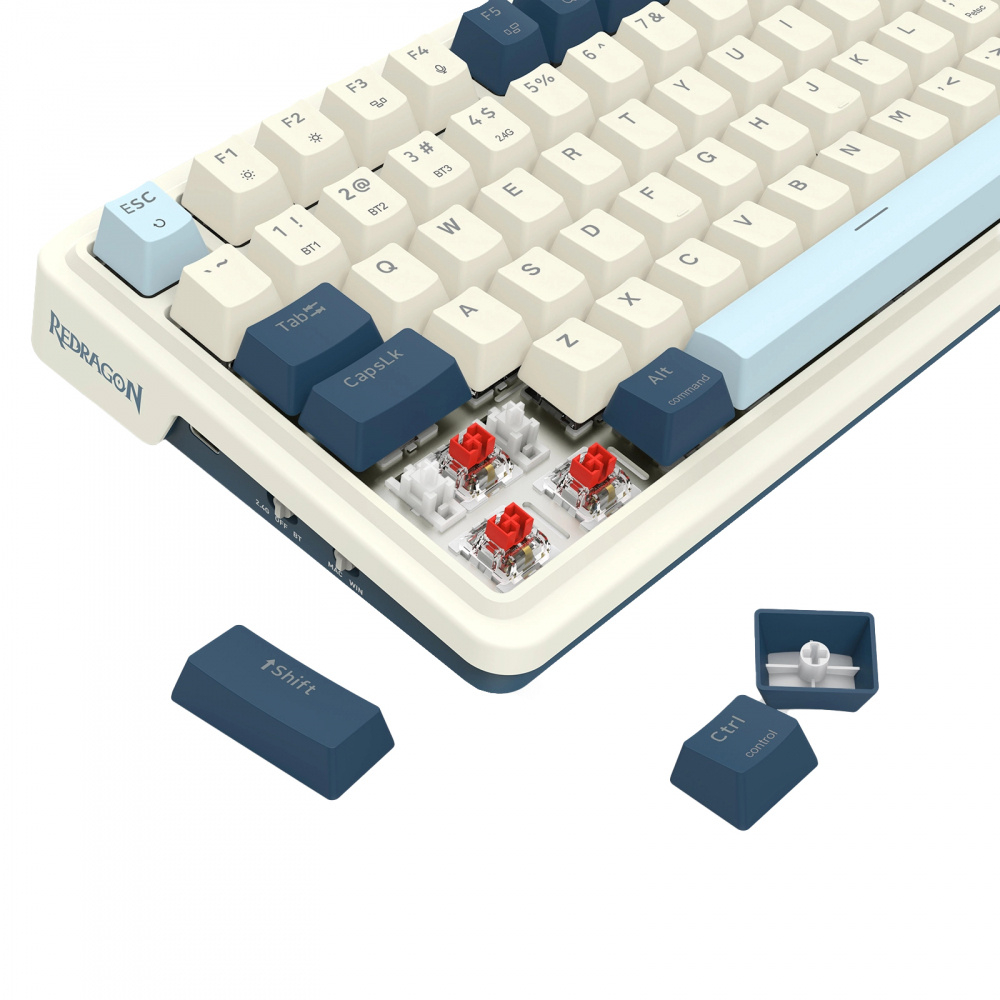 Teclado Inalámbrico Redragon Eisa Pro K686WB RGB, 96%, Hot Swap, Switches Red, Bluethoot + 2.4GHz, Color Blanco, Ingles