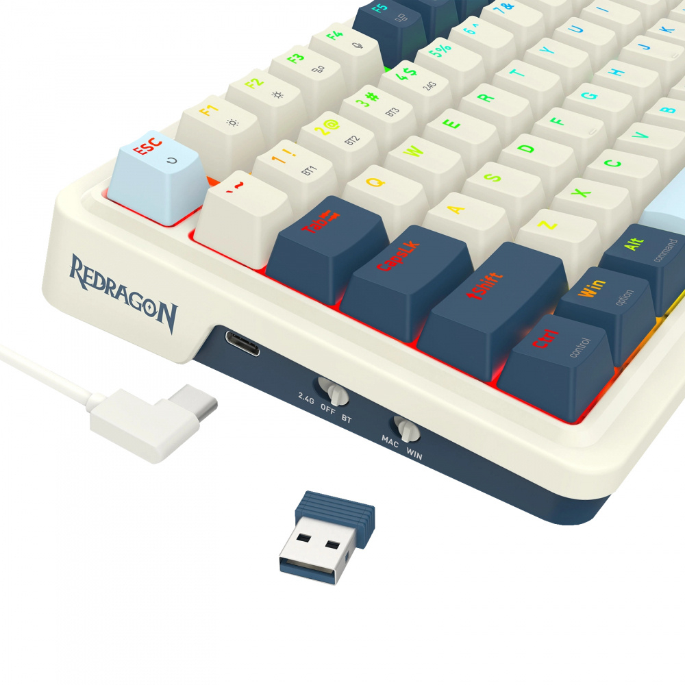 Teclado Inalámbrico Redragon Eisa Pro K686WB RGB, 96%, Hot Swap, Switches Red, Bluethoot + 2.4GHz, Color Blanco, Ingles