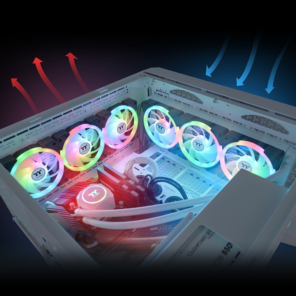 Kit de 3 Ventiladores 120mm Thermaltake SWAFAN EX12 ARGB Sync, Magneticos, Aspas Intercambiables, Color Negro