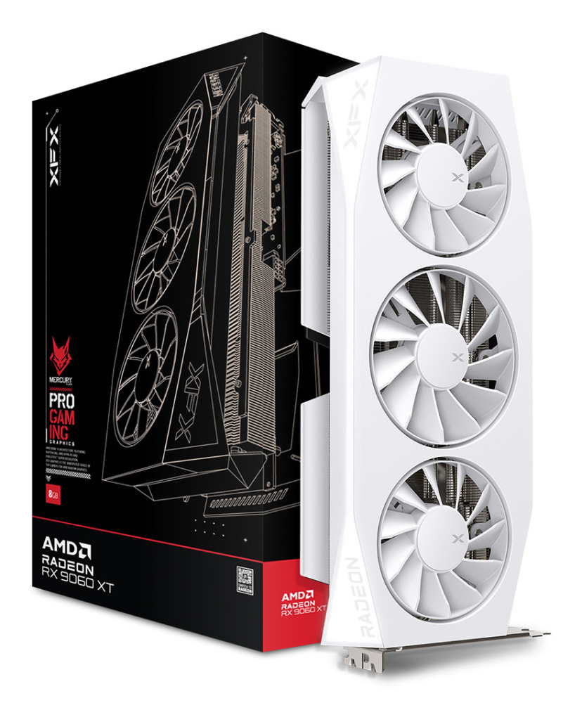 Tarjeta de Video AMD RADEON RX9060XT OC XFX Mercury White Ed, 16GB GDDR6, 2 DisplayPort + 1 HDMI, Min 450W