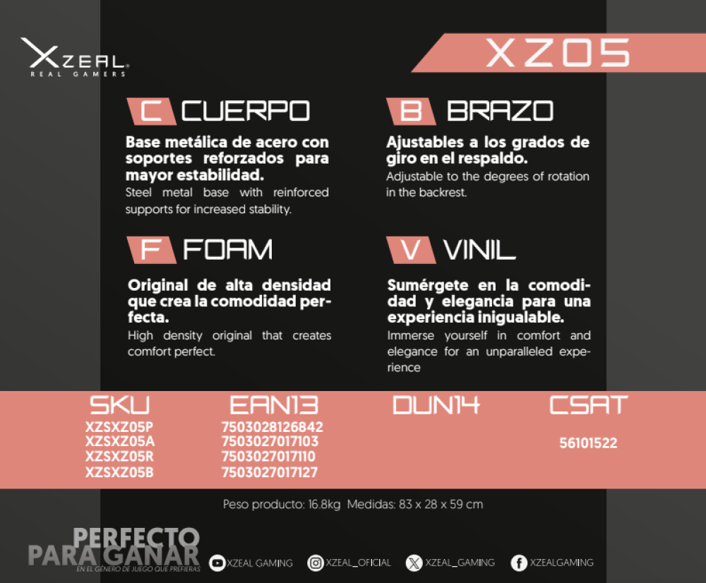 SILLA GAMMER XZEAL XZ05 AZUL XZSXZ05A -, ZXSXZ05A