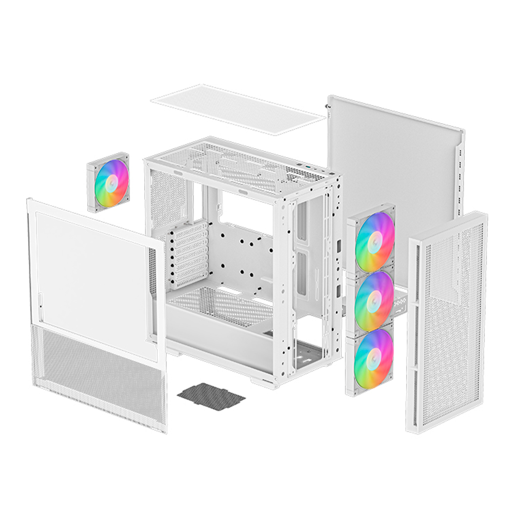 Gabinete ATX DeepCool CH560 WH, Incluye 3 Fans 140mm ARGB + 1 120mm ARGB, Radiador 360mm Max, Color Blanco