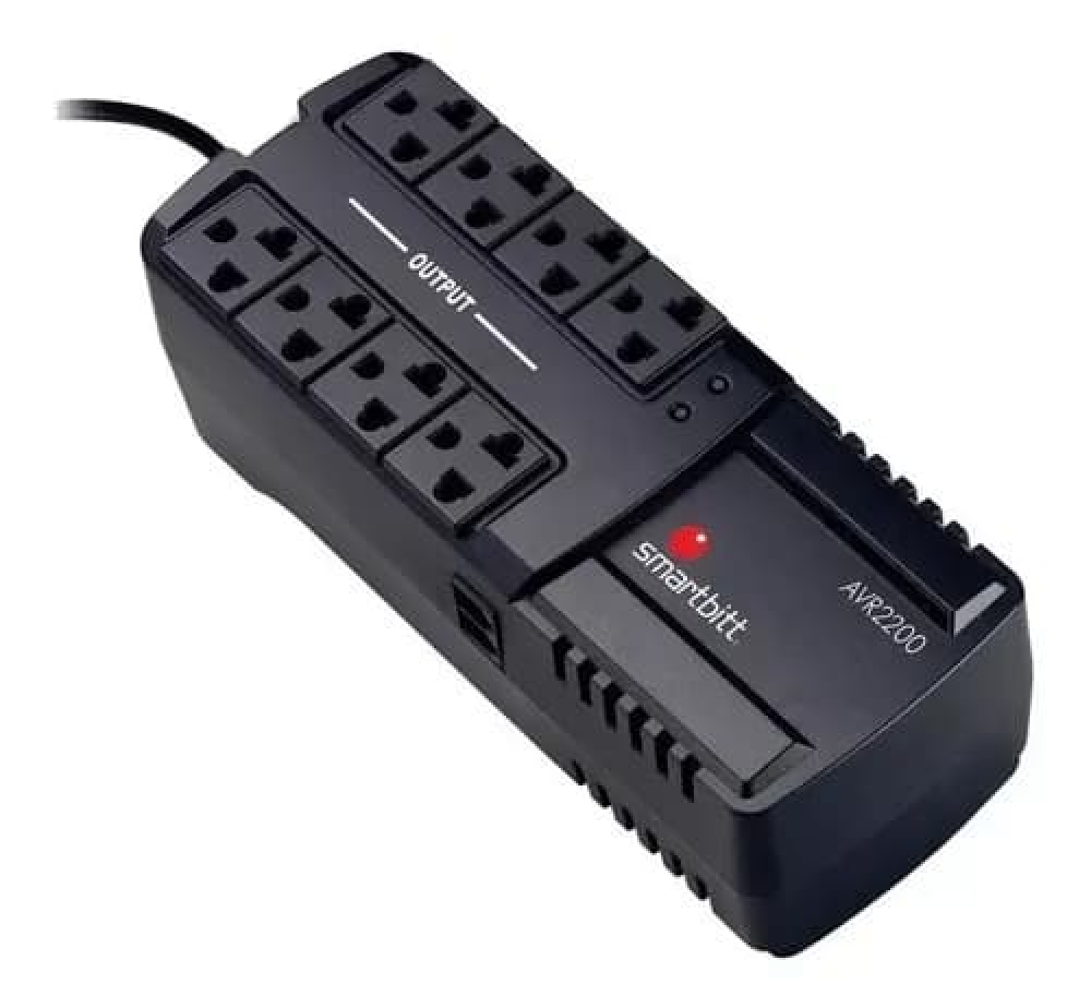Regulador de Voltaje 1350VA/675W Smartbitt R-BITT 1350. 8 Tomas Reguladas y con Supresión d/P.