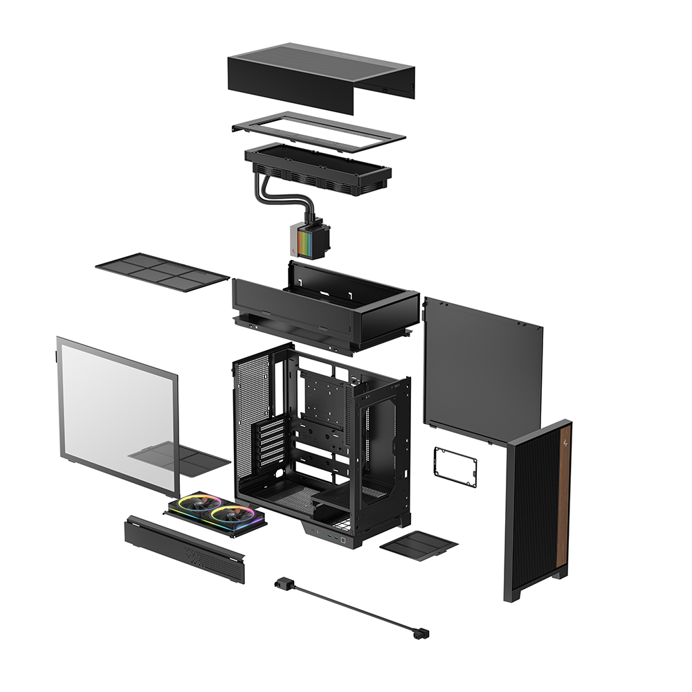 Gabinete ATX DeepCool CL6600, Incluye 2 Fans 120mm ARGB, Incluye Radiador 360mm, Color Negro