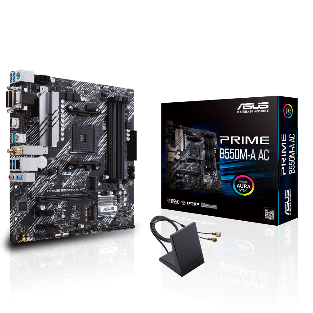 MotherBoard S-AM4 Micro-ATX ASUS PRIME B550M-A AC, 4 modulos DDR4, 1 M.2 PCIE 4 + 1 M.2 PCIE 3 + 4 SATA