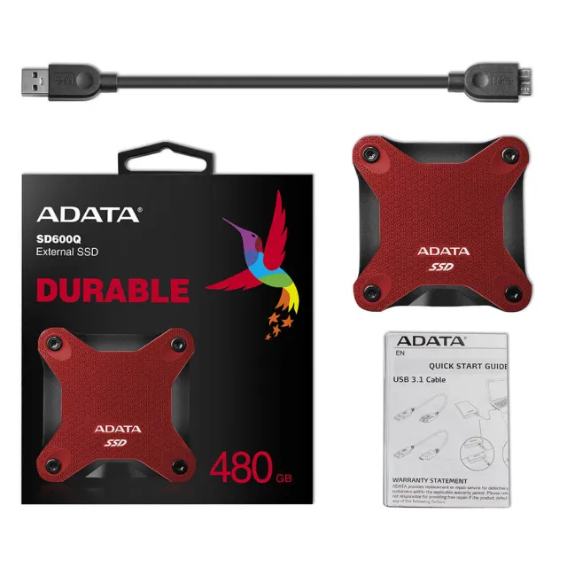 SSD Externo 480GB Adata SD600Q, Lectura 440MB/s Escritura 430MB/s Color Rojo - imagen 1