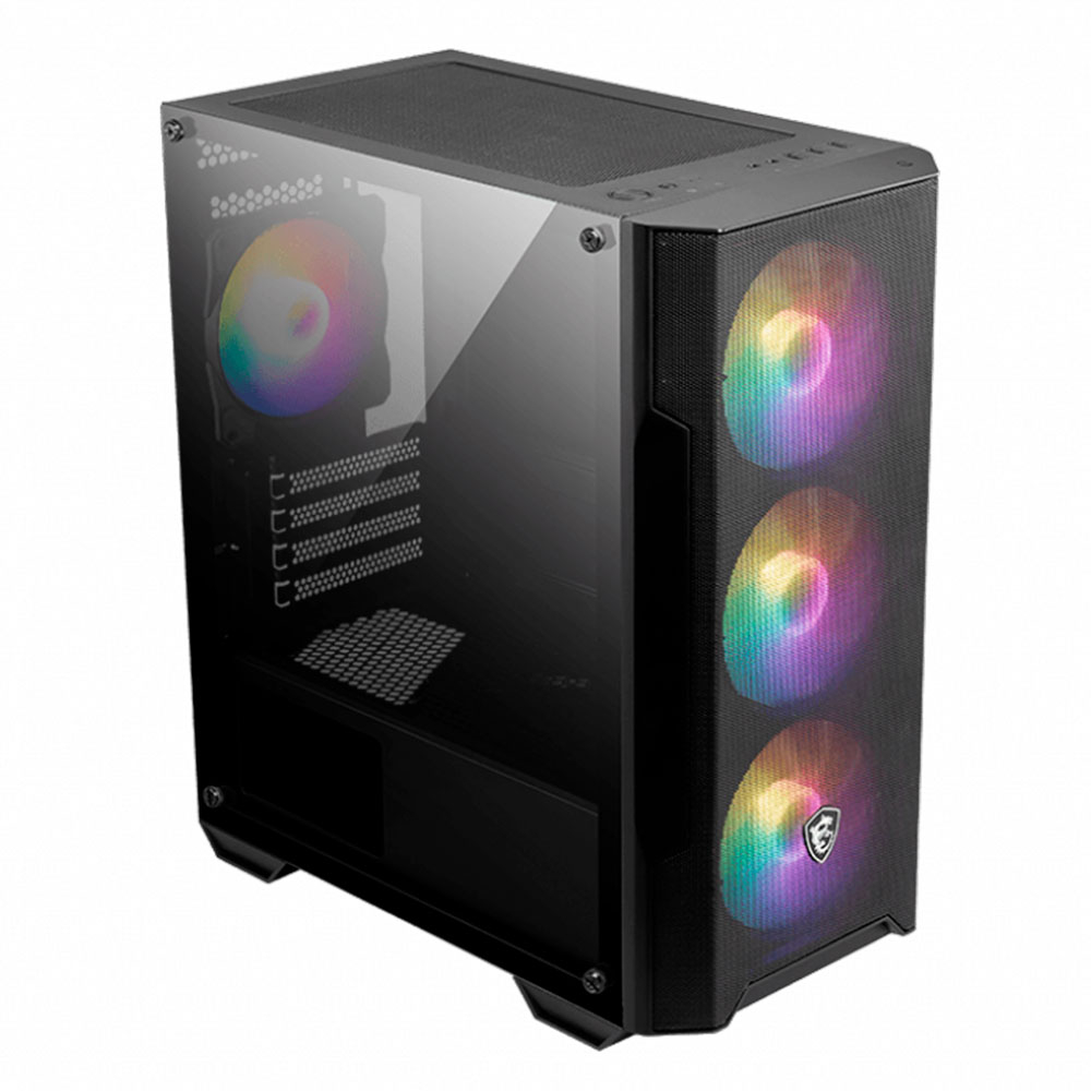 Gabinete Micro-ATX MSI MAG FORGE M100A, Incluye 4 Fans 120mm RGB, Radiador 240mm Max, Color Negro