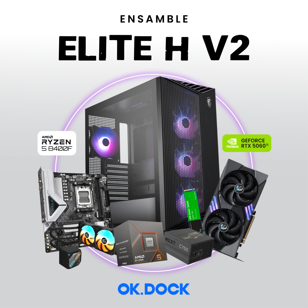Ensamble ELITE H V2 | RTX 5060 Ti | Ryzen 5 8400F | 32GB DDR5 | 1TB SSD | Windows 11 Pro