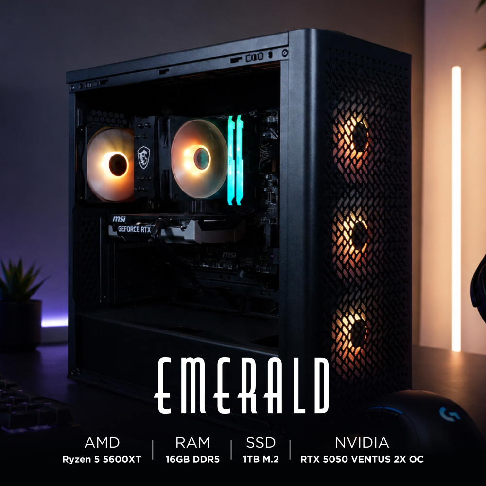 Ensamble EMERALD | RTX 5050 | Ryzen 5 5600XT | 16GB DDR4 | 1TB SSD | Windows 11 Pro