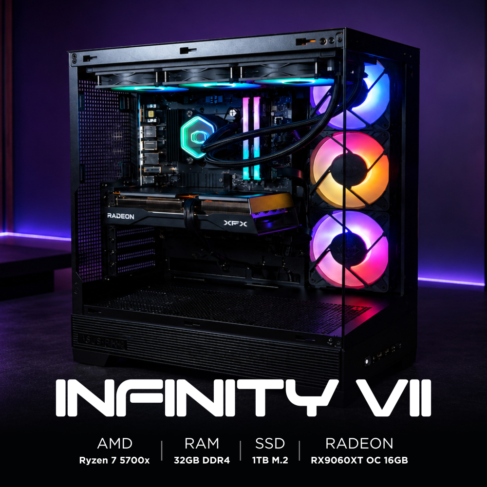 Ensamble INFINITY VII | RX 9060 XT | Ryzen 7 5700X | 32GB DDR4 | 1TB SSD | Windows 11 Pro