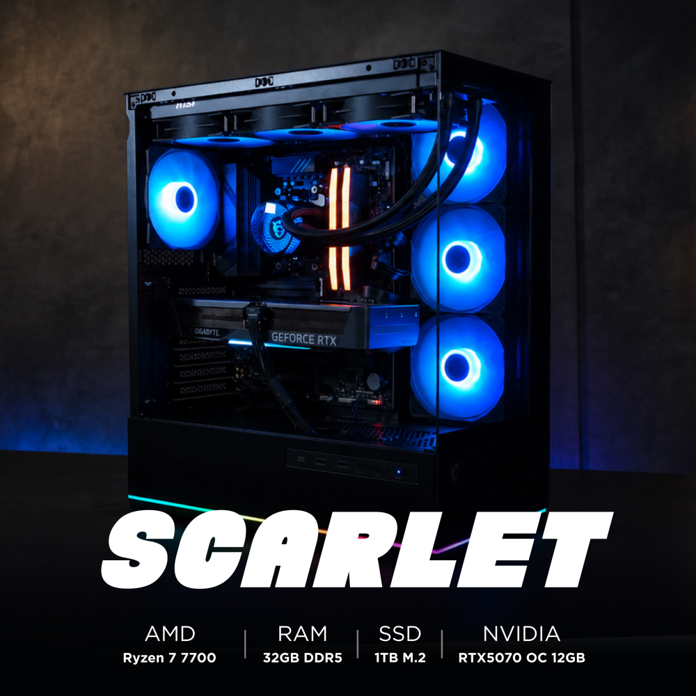 Ensamble SCARLET | RTX 5070 | Ryzen 7 7700 | 32GB DDR5 | 1TB SSD | Windows 11 Pro