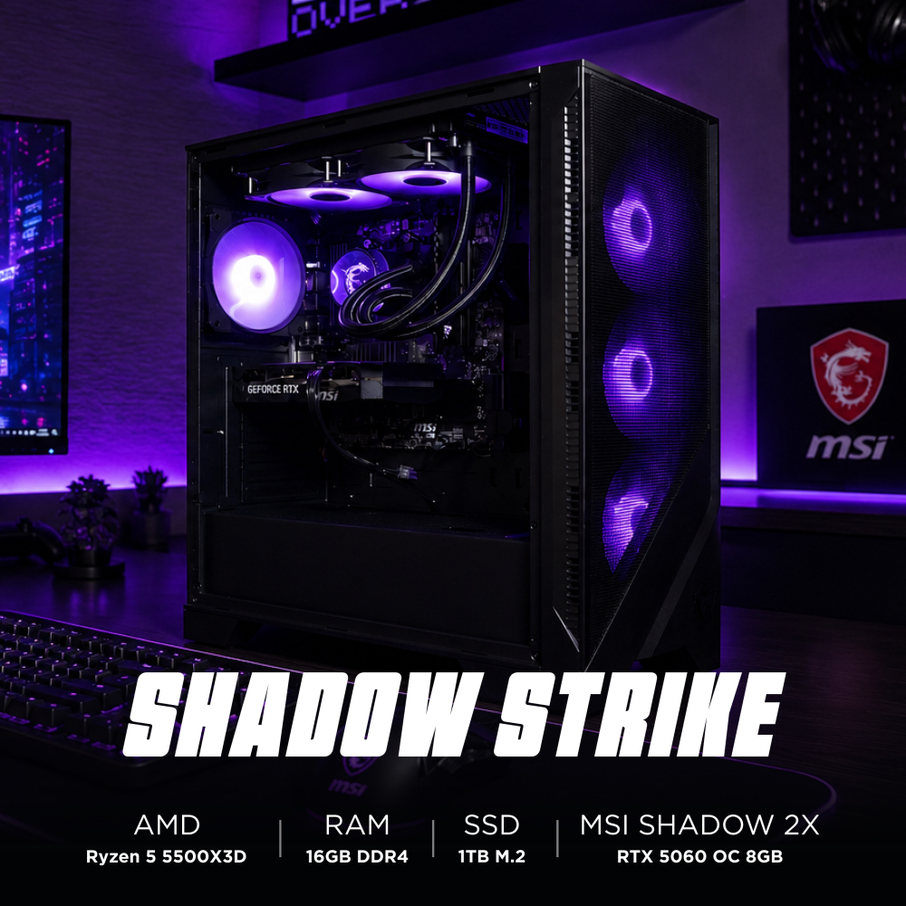 Ensamble MSI SHADOW STRIKE | RTX 5060 | Ryzen 5 5500X3D | 16GB DDR4 | 1TB SSD | Windows 11 Pro