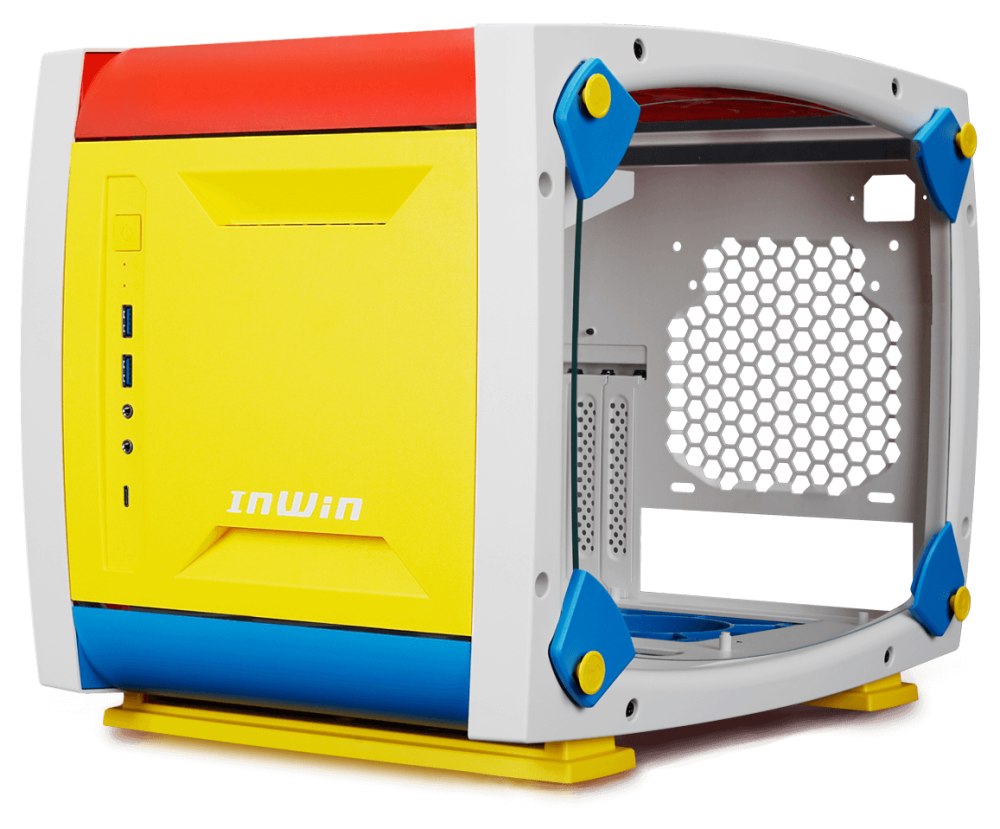 Gabinete Mini-ITX In Win Explorer Justice, Incluye 3 Fans 120mm ARGB, Radiador 240mm Max, Color Blanco/Azul/Rojo