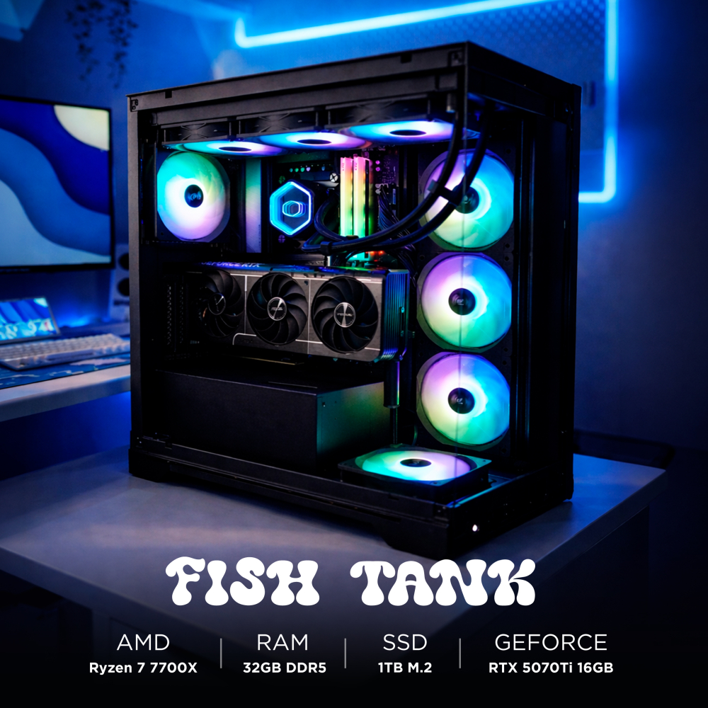 Ensamble Fish Tank | RTX 5070Ti | Ryzen 7 7700X | 32GB DDR5 | 1TB SSD | Windows 11 Pro