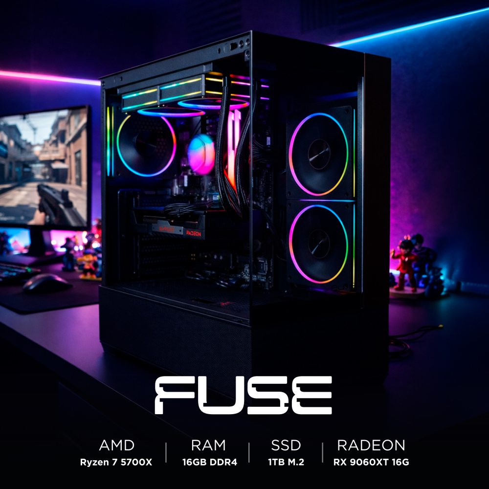 Ensamble FUSE | RX 9060 XT | Ryzen 7 5700X | 16GB RAM | 1TB SSD | Windows 11 Pro