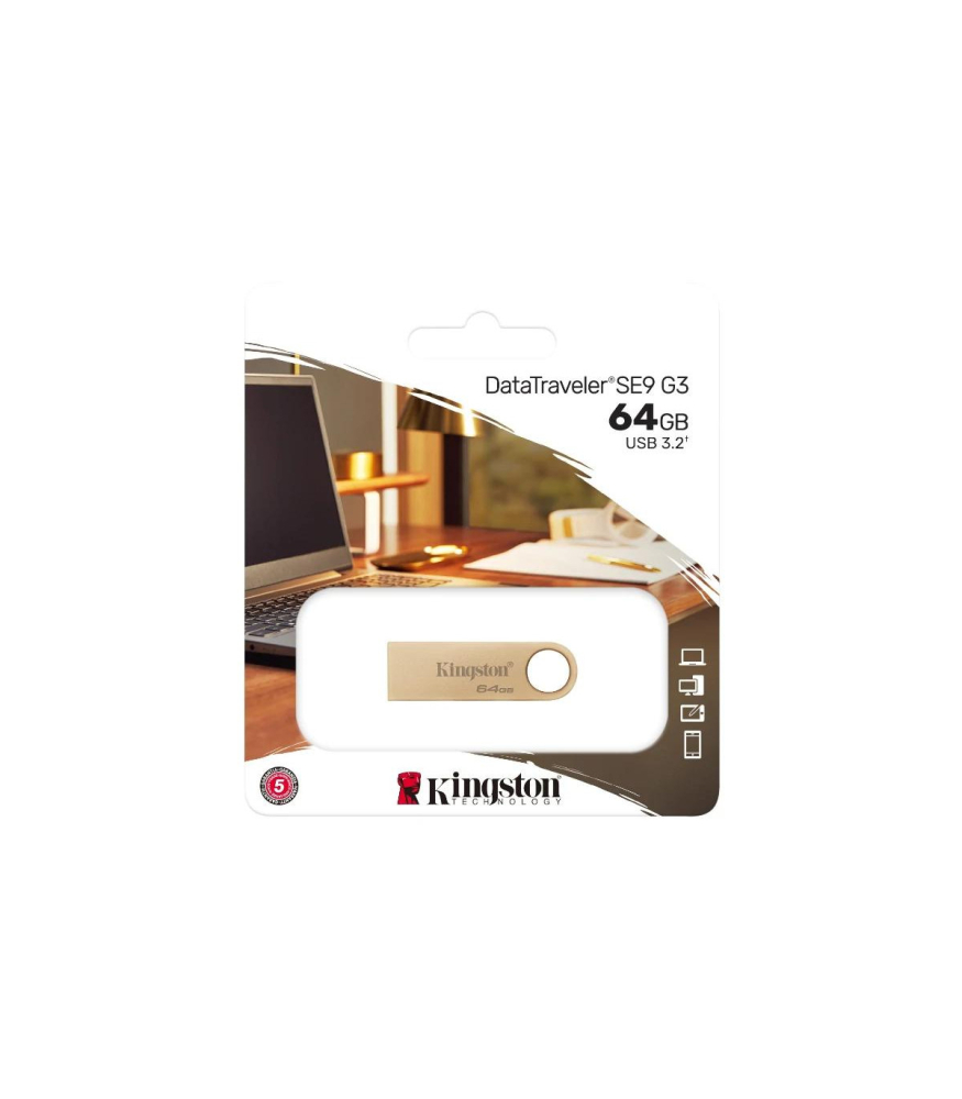 Memoria USB-A 64GB Kingston DataTraveler SE9 G3, USB 3.2 Gen 1, 220MB/s, Metalica, Color Dorado