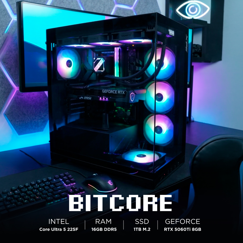 Ensamble BITCORE | RTX 5060 Ti | Intel Core Ultra 5 225F | 16GB DDR5 | 1TB SSD | Windows 11 Pro
