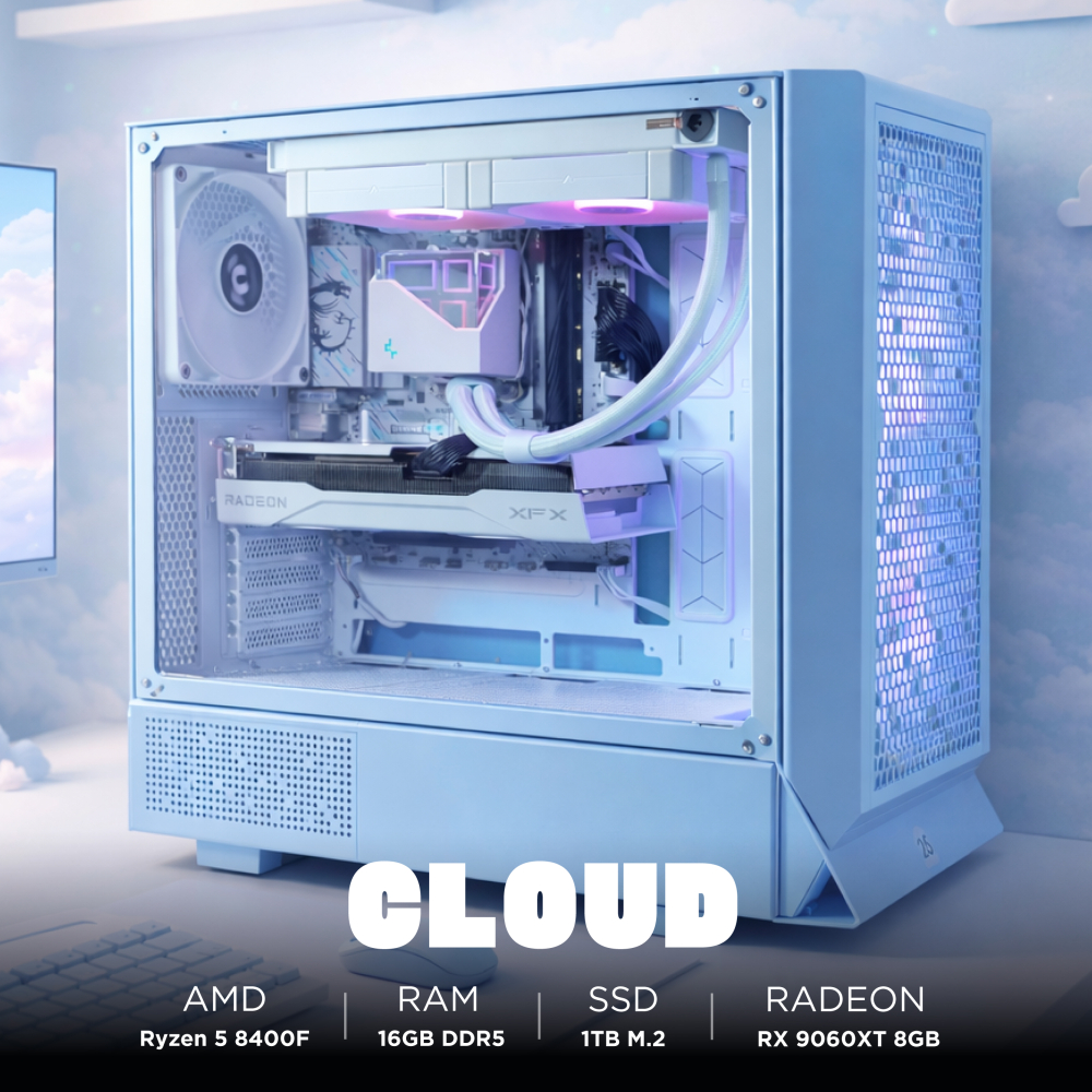 Ensamble CLOUD | RX 9060 XT | Ryzen 5 8400F | 16GB DDR5 | 1TB SSD | Windows 11 Pro