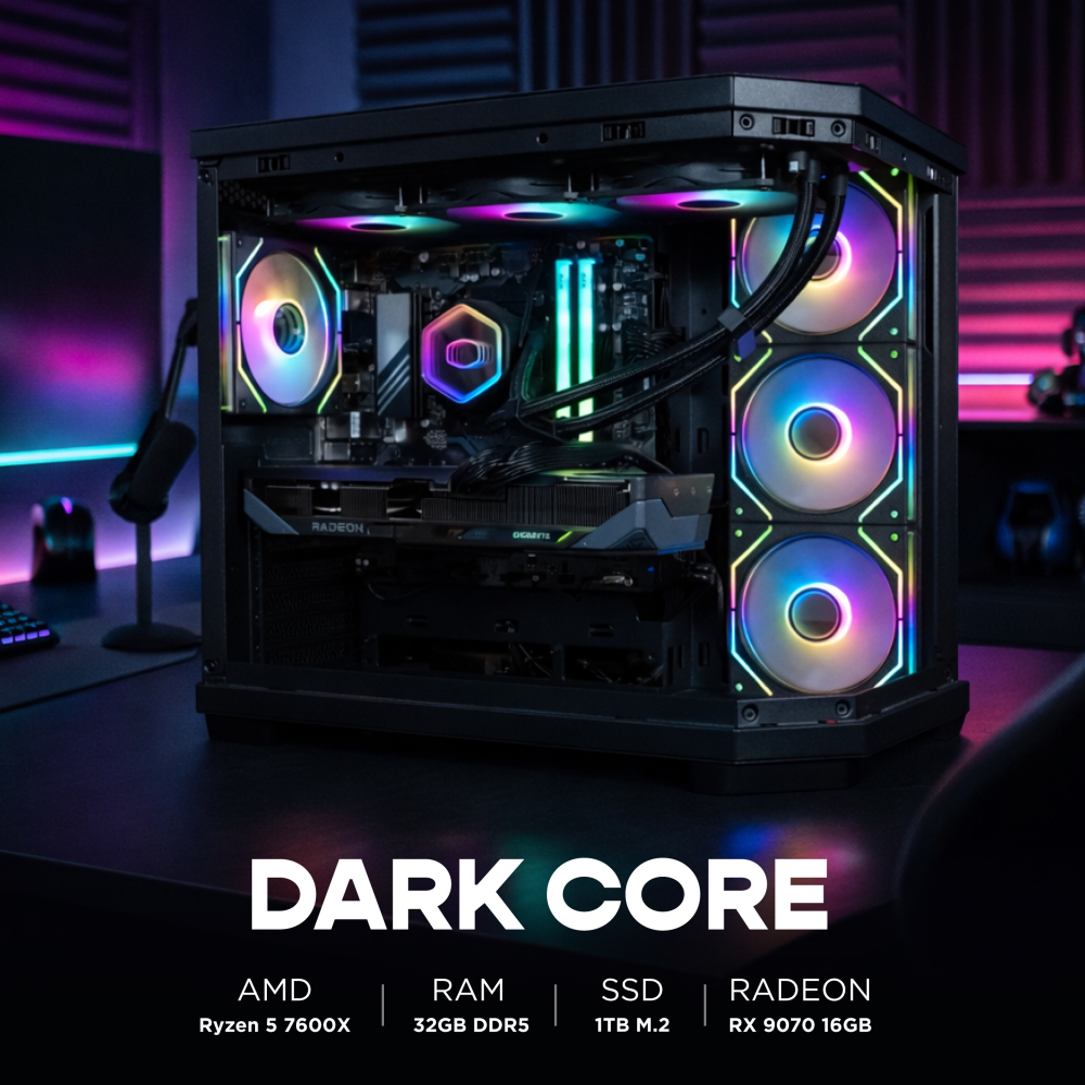 Ensamble DARK CORE | RX 9070 | Ryzen 5 7600X | 32GB DDR5 | 1TB SSD | Windows 11 Pro