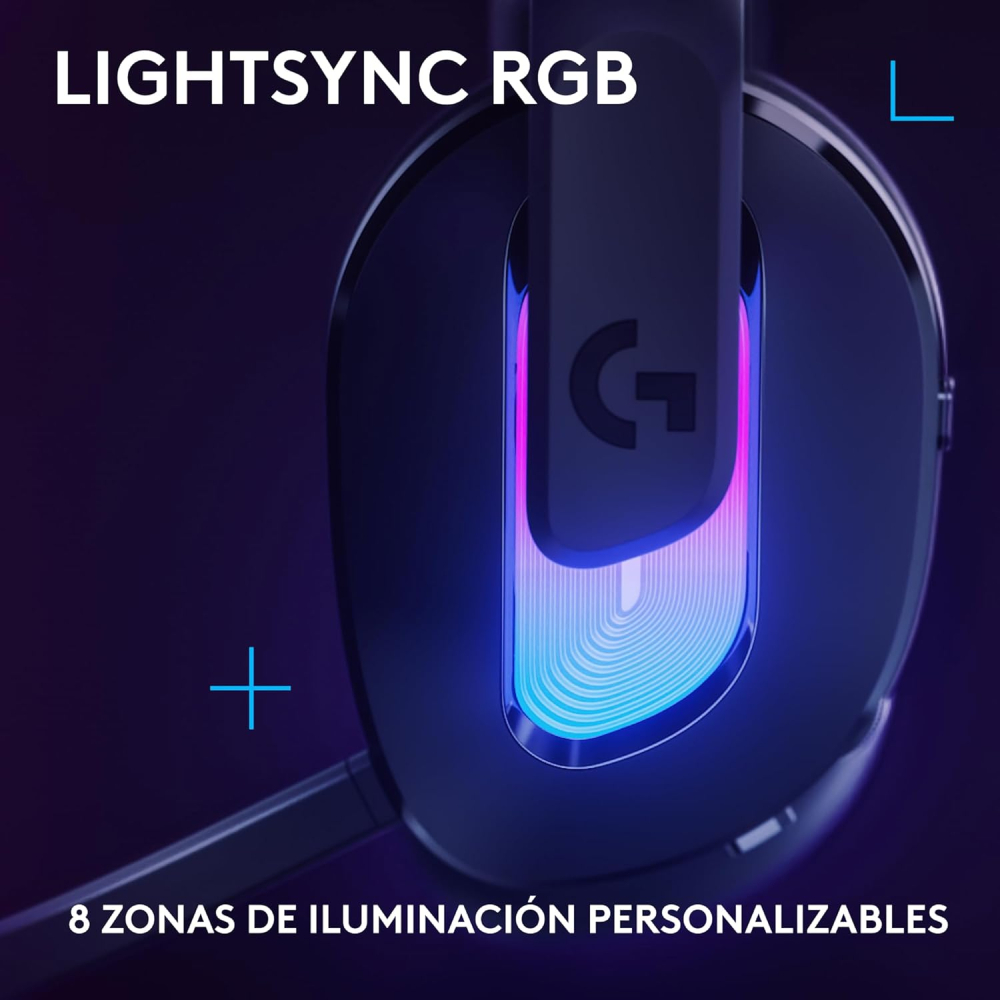 Diadema Inalámbrica Logitech G522 LIGHTSPEED, RGB, RF 2.4GHz y Bluethoot 5.3, Hasta 90Hrs de Batería, Color Negro