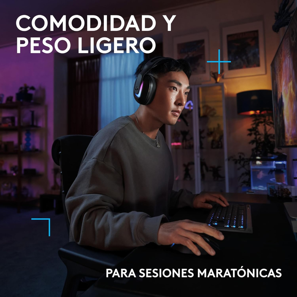 Diadema Inalámbrica Logitech G522 LIGHTSPEED, RGB, RF 2.4GHz y Bluethoot 5.3, Hasta 90Hrs de Batería, Color Negro