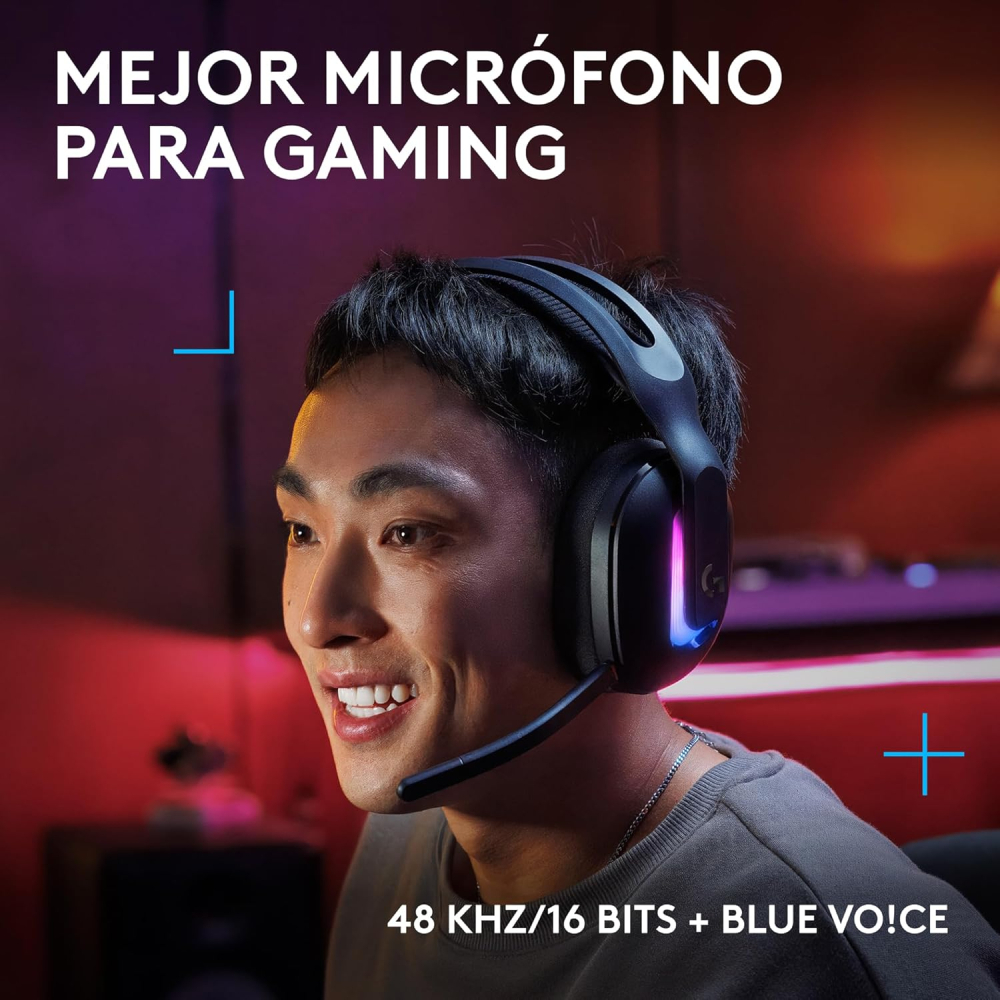 Diadema Inalámbrica Logitech G522 LIGHTSPEED, RGB, RF 2.4GHz y Bluethoot 5.3, Hasta 90Hrs de Batería, Color Negro