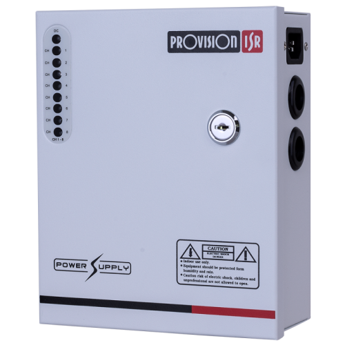 Fuente de poder centralizada de 8 canales de 12v, 5amps. Marca Provision (PR-5A8CH-B), Soporta Backup Battery