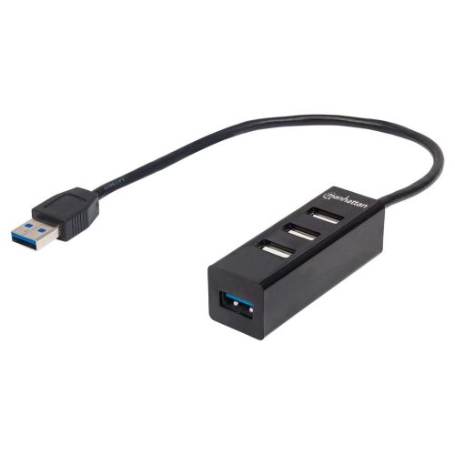 Hub USB-A 3.0 Manhattan 163828, 1x USB-A 3.0, 3x USB 2.0. Plástico, Color Negro
