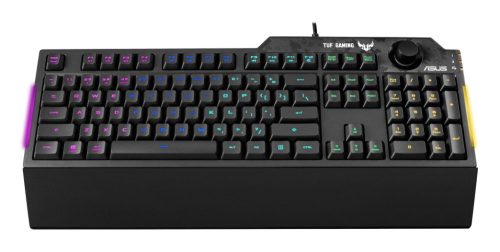 Teclado Alámbrico ASUS TUF Gaming K1, Membrana, RGB, Perilla de Volumen, Resistente a Derrames, Color Negro, Inglés