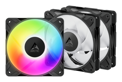 Kit de 3 Ventiladores 120mm Artic P12 Pro A-RGB, RGB, Sistema en Cadena, Color Negro
