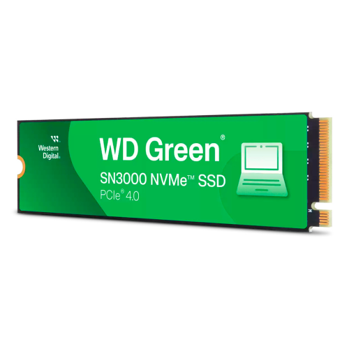 SSD M.2 NVMe PCIe 4 500GB Western Digital Green SN3000, Lectura 5000MB/s Escritura 4100MB/s. WDS500G4G0E
