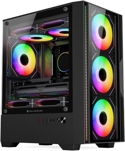 Gabinete Micro-ATX Balam Rush Nitrox Edge Pro Crystal 4900C, Incluye 4 Fans 120mm ARGB, Radiador 240mm Max, Color Negro