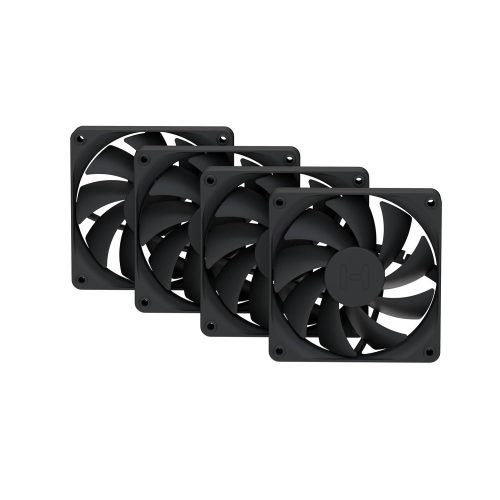 Kit de 4 Ventiladores 120mm HYTE Flow FA12 PWM, Hasta 1500RPM, Dise&ntilde;o de Aspas H&iacute;brido, Color Pitch Black