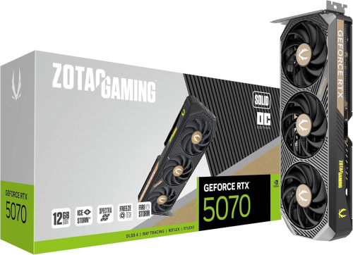 Tarjeta de Video NVIDIA RTX5070 OC Zotac SOLID, 12GB GDDR7, 3 DisplayPort + 1 HDMI, Min 650W