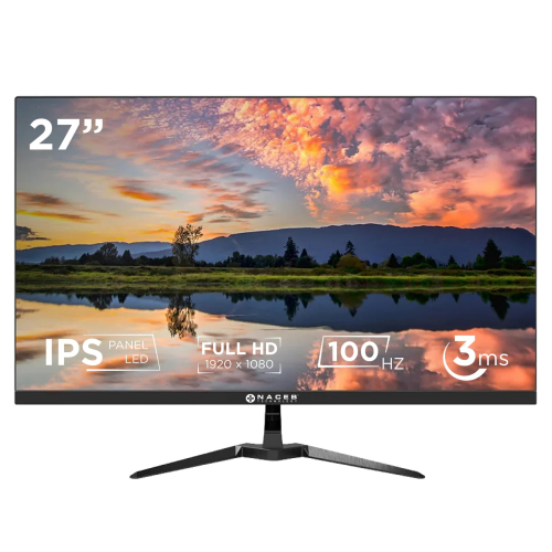 Monitor Naceb 27'' Full HD  Plano/Tipo de Pantalla IPS Resolucion 1920 X 1080  Frecuencia 100Hz Tiempo de Respuesta 3ms