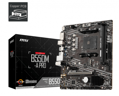 Motherboard AM4 Micro-ATX MSI B550M-A PRO, 64GB RAM DDR4 Max, 1 M.2 PCIe 4