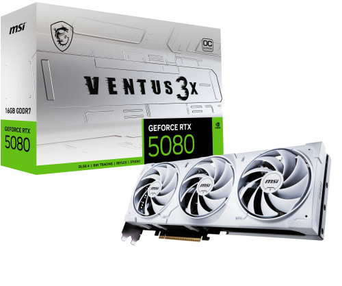 Tarjeta de Video NVIDIA RTX5080 OC MSI Ventus 3x White, 16GB GDDR7, 3 DisplayPort + 1 HDMI, Min 850W