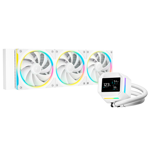 Enfriamiento Liquido 360mm DeepCool LM360 WH, ARGB, Pantalla LCD, Color Blanco